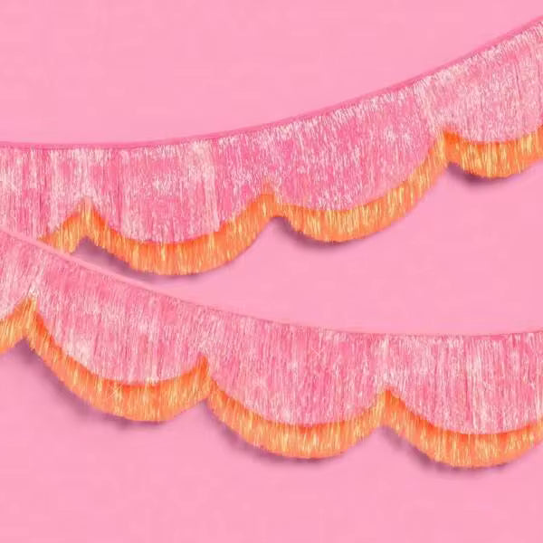 2pcs Pink & Orange Tassel Banner, Metallic Sequin Photo Backdrop Curtain, Suitable For Bachelorette Party, Birthday Party Decoration, Fan-Shaped Party Summer Shower Wall Hanging Decor