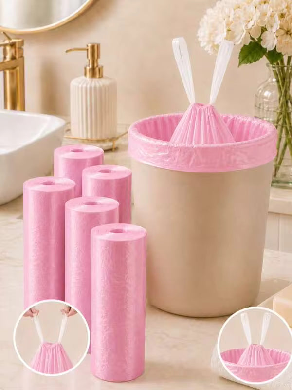 400Pcs Pink Drawstring Trash Bags – Rose Scented Heavy Duty Leakproof Garbage Bags, 4–5 Gallon Small Capacity Strong Durable Liners For Bathroom, Kitchen & Home Daily Use